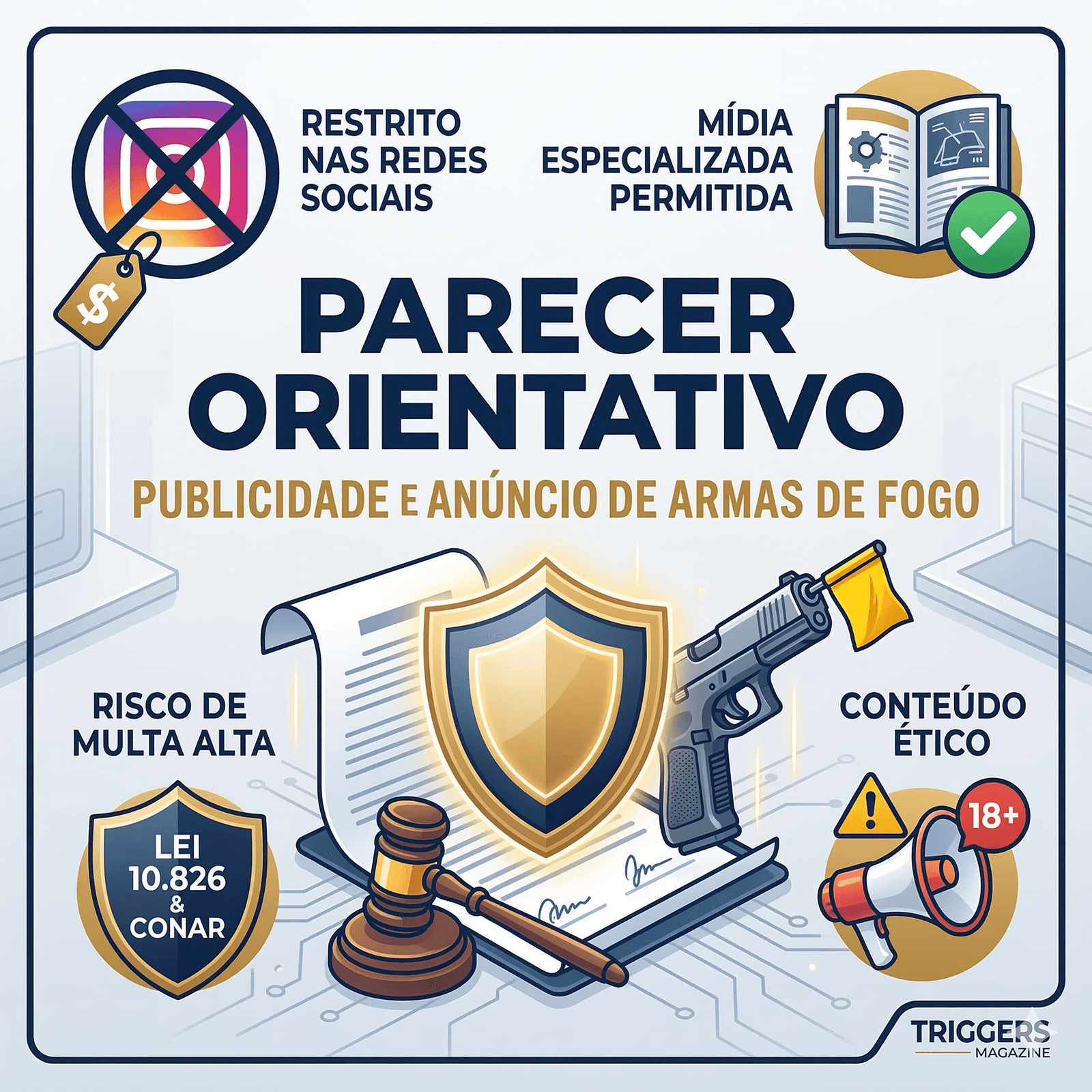 Infográfico orienta sobre publicidade e anúncios de armas de fogo.