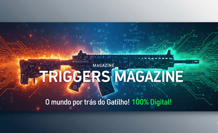Banner digital da Triggers Magazine com circuito eletrônico e a frase 100% Digital.