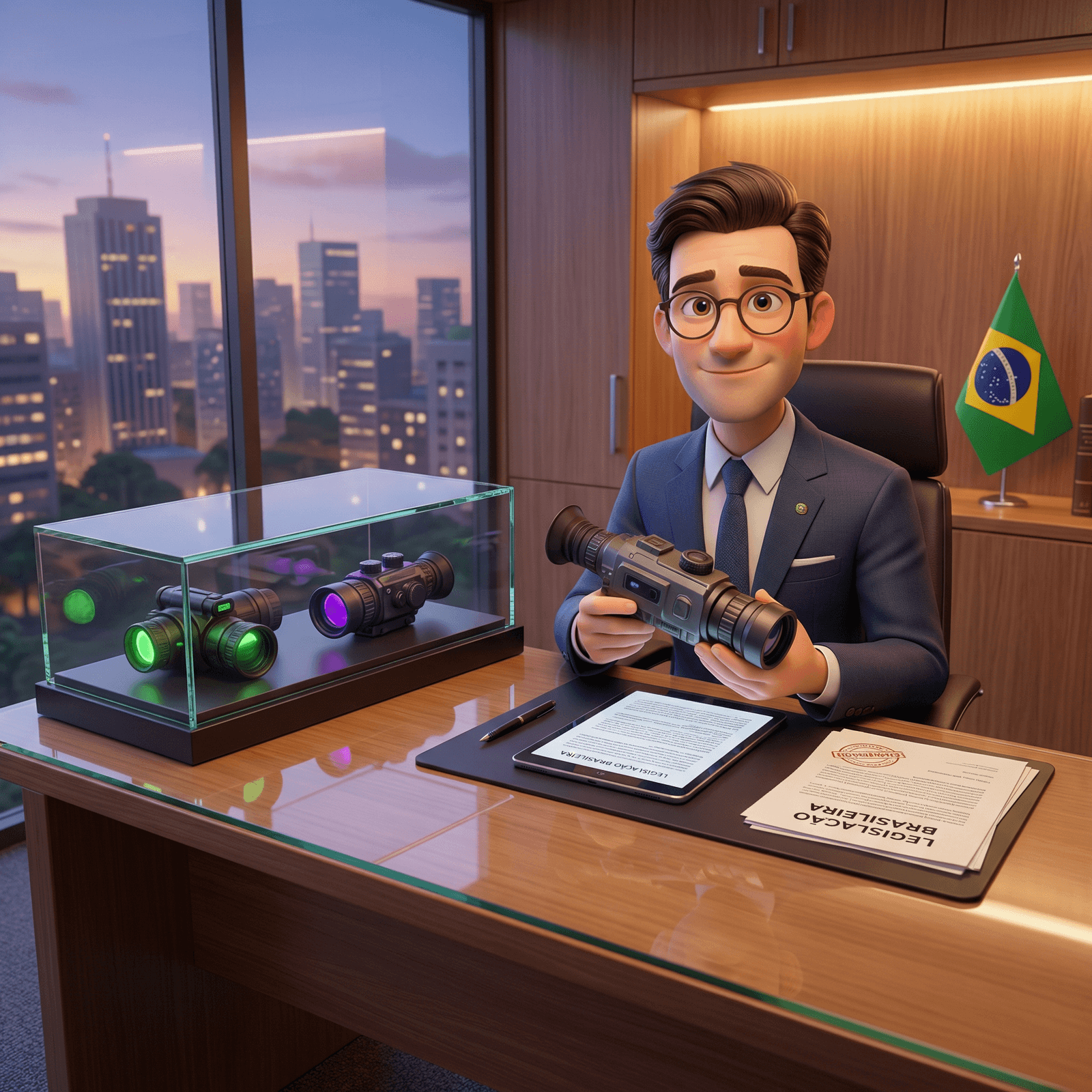 Ilustração de profissional em escritório com equipamento de visão térmica.