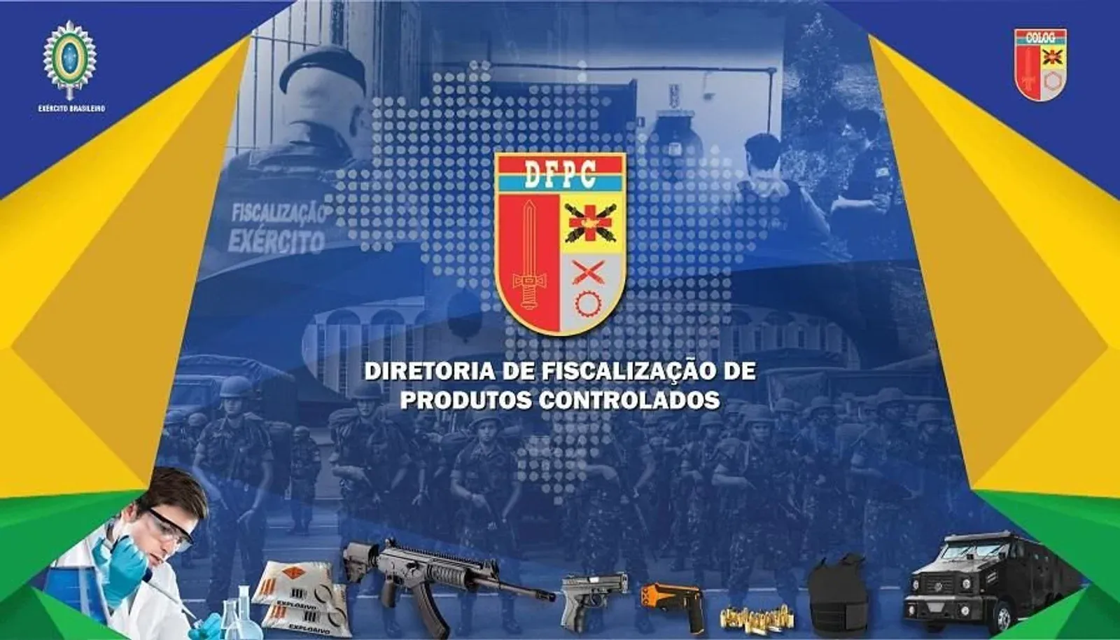 Arte institucional da Diretoria de Fiscalização de Produtos Controlados do Exército.