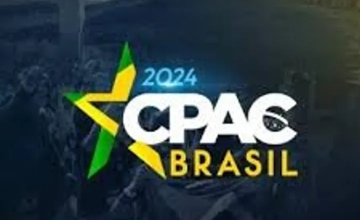 Logotipo da CPAC Brasil 2024 sobre fundo escuro.